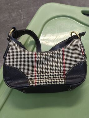 Chaps Black & Ivory Houndstooth Shoulder Bag with Red Stripe
